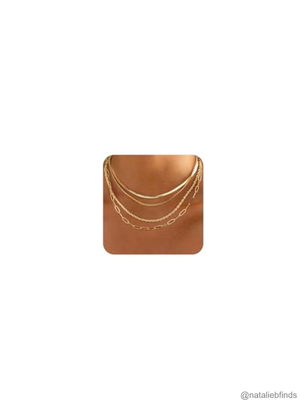 Layered Gold Necklace Set - 4 Chains Cuban Herringbone Snake Paperclip